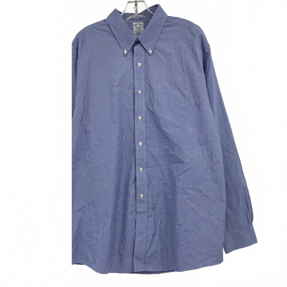 Brooks Brothers Blue Dress Shirt Houndstooth Long Sleeve | Mens 17